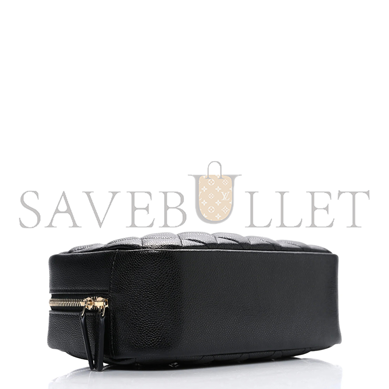 CHANEL CAVIAR QUILTED POUCH COSMETIC CASE GOLD HARDWARE (18.5*11*6cm)